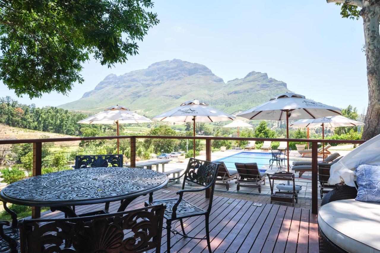 Alluvia Boutique Winery & Luxury Accommodation Stellenbosch Zewnętrze zdjęcie View of the Three Sisters from the deck of the restaurant at the Boschendal Wine Estate